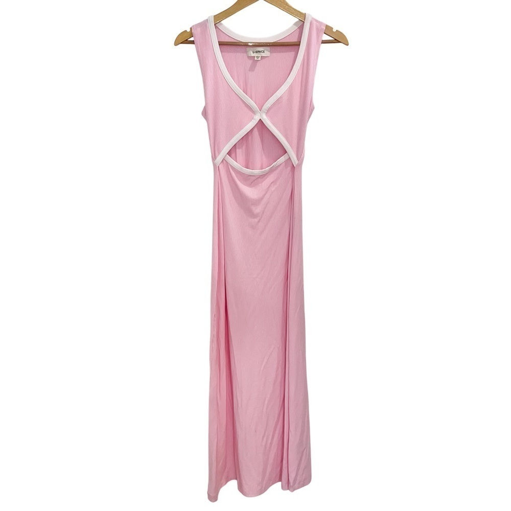 NEW L*SPACE Steph Sleeveless Ribbed Cutout Midi Dress Pink - Picture 3 of 4